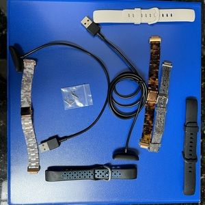 Fitbit “Inspire 2” accessories- 6 bands, extra pins & 3 new chargers.